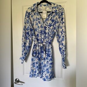 Blue Floral, Long Sleeve Dress